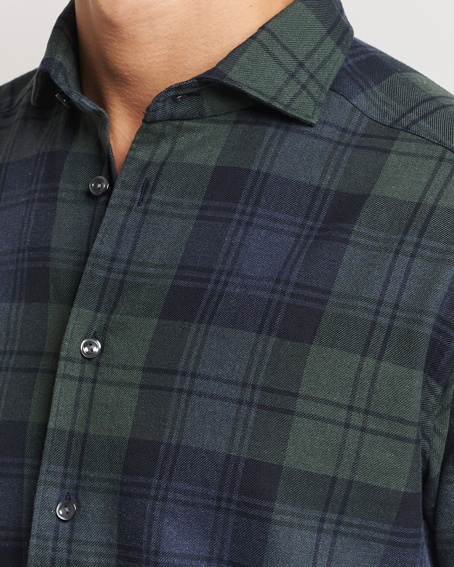 Herren | Hemden | Eton | Slim Fit Checked Flannel Shirt Dark Green