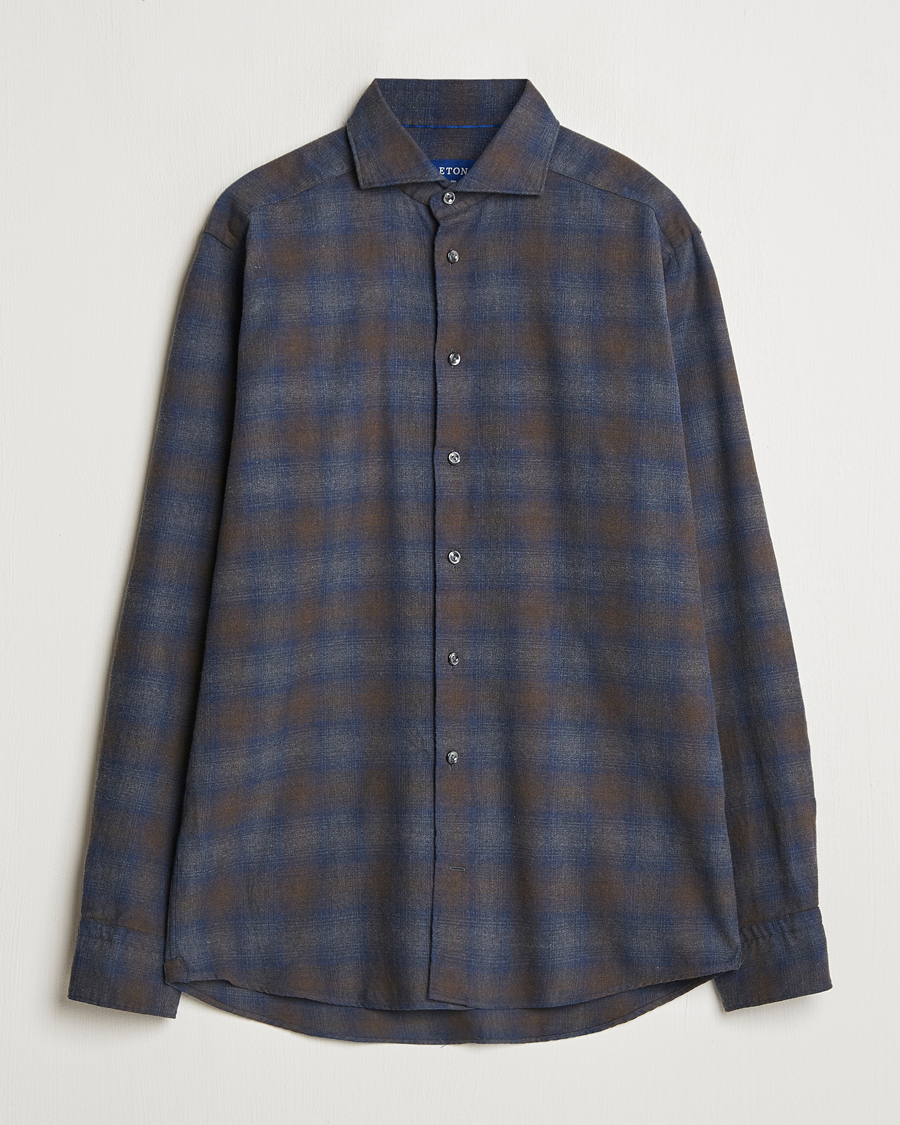 Herren | Hemden | Eton | Slim Fit Checked Flannel Shirt Navy Blue