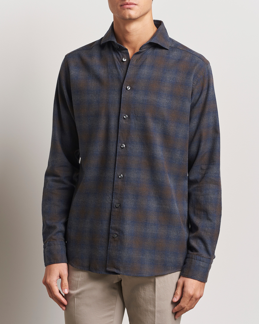 Herren | Hemden | Eton | Slim Fit Checked Flannel Shirt Navy Blue