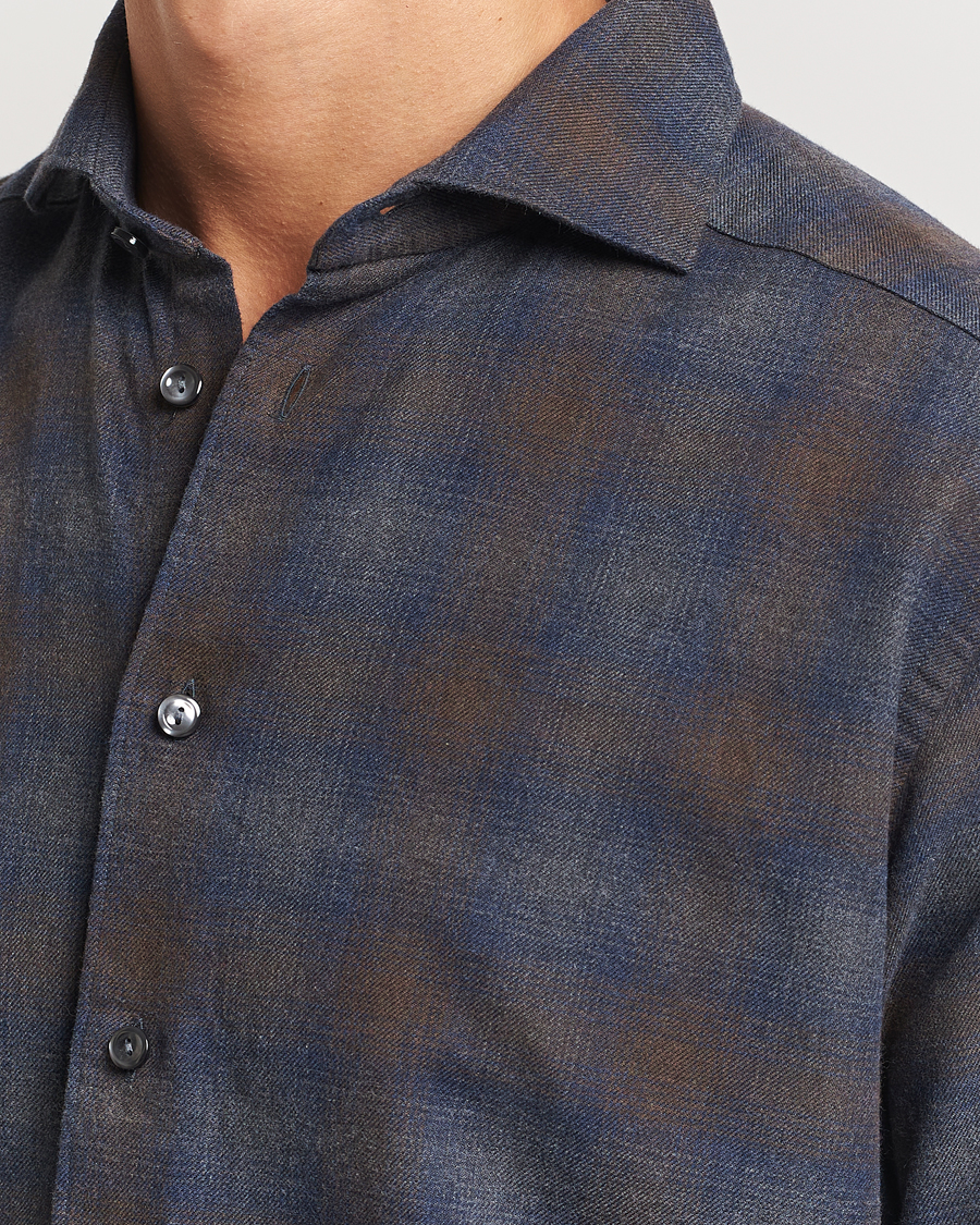 Herren | Hemden | Eton | Slim Fit Checked Flannel Shirt Navy Blue