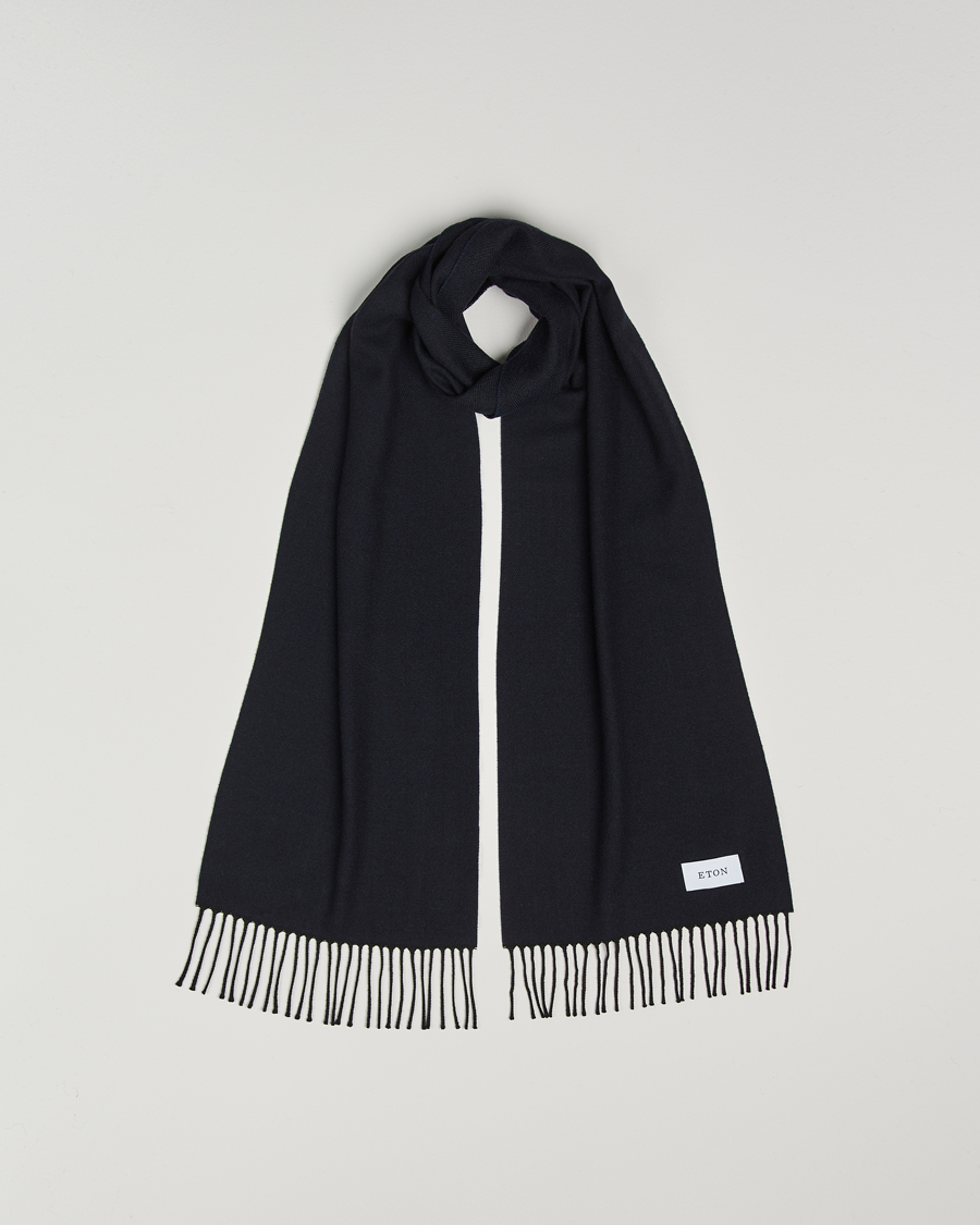 Herren | Eton Merino Wool Herringbone Scarf Navy Blue | Eton | Merino Wool Herringbone Scarf Navy Blue