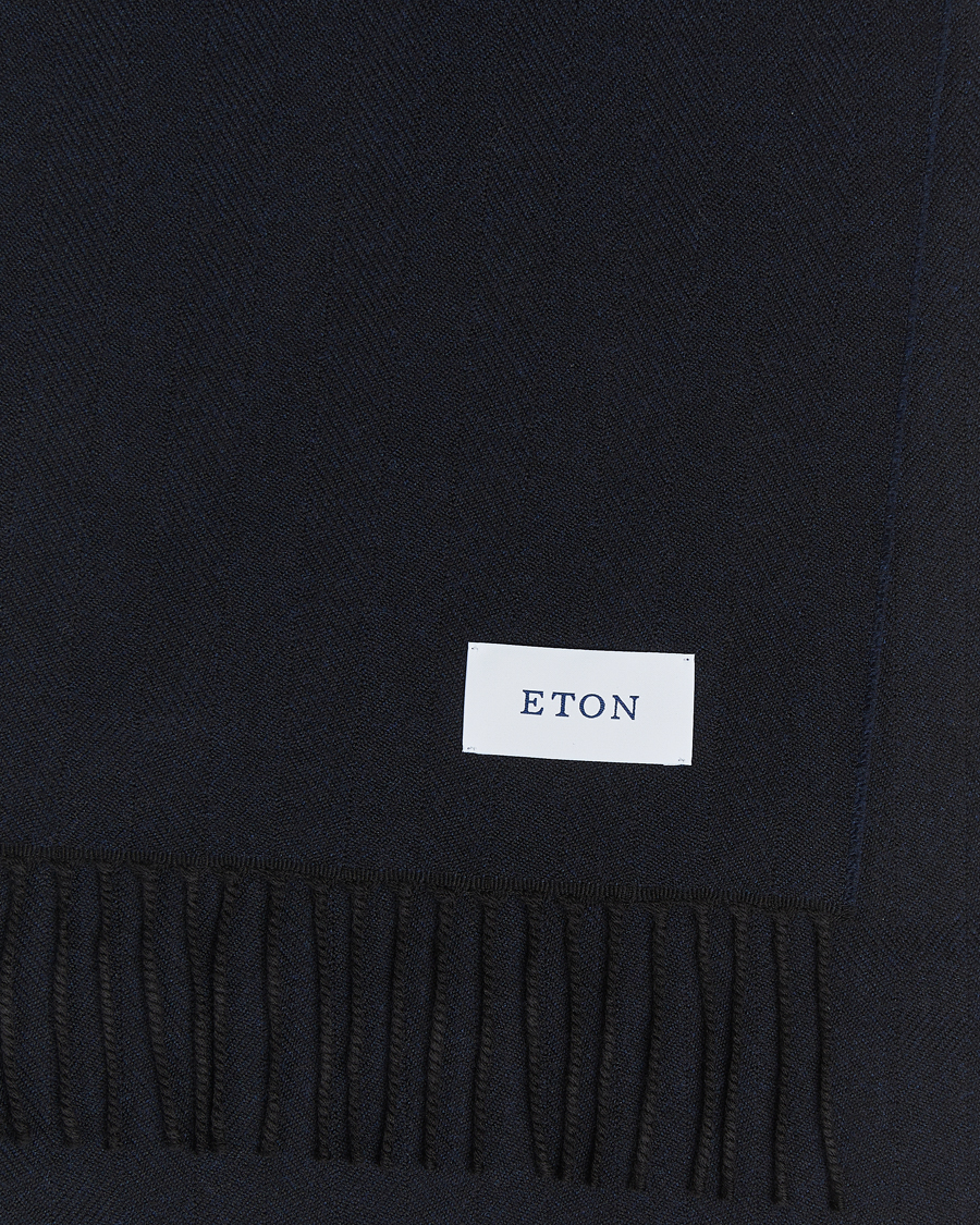 Herren | Eton Merino Wool Herringbone Scarf Navy Blue | Eton | Merino Wool Herringbone Scarf Navy Blue