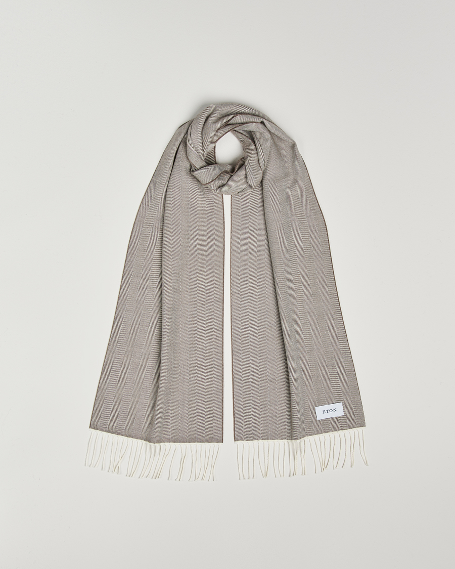 Herren | Eton Merino Wool Herringbone Scarf Beige | Eton | Merino Wool Herringbone Scarf Beige