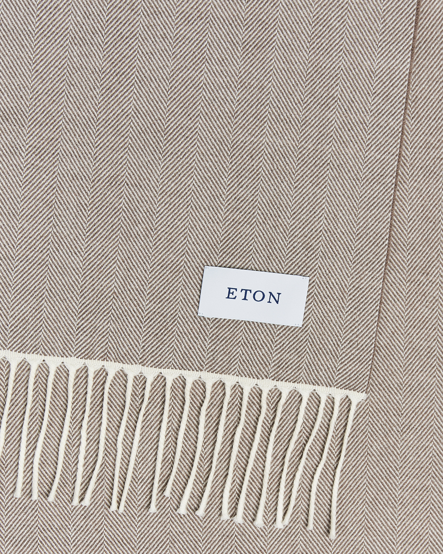 Herren | Eton Merino Wool Herringbone Scarf Beige | Eton | Merino Wool Herringbone Scarf Beige