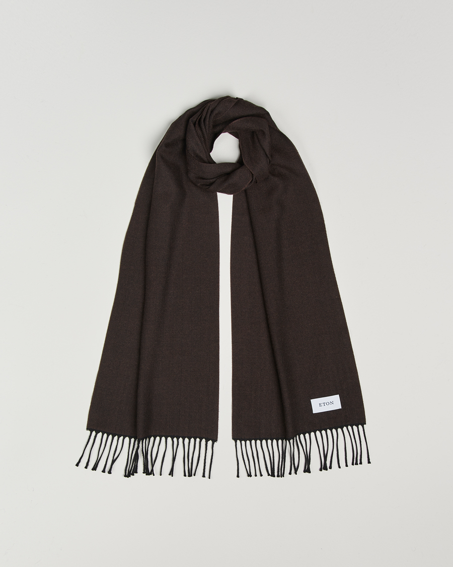Herren | Eton Merino Wool Herringbone Scarf Dark Brown | Eton | Merino Wool Herringbone Scarf Dark Brown