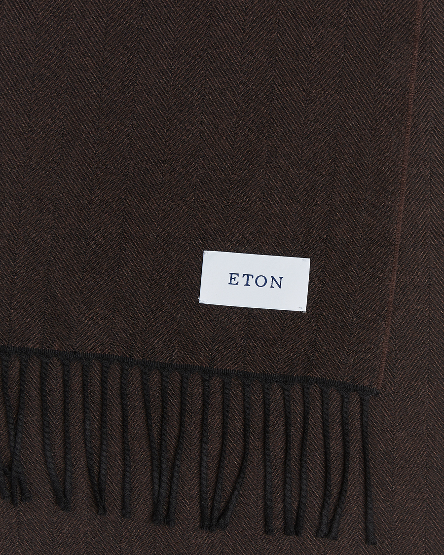 Herren | Eton Merino Wool Herringbone Scarf Dark Brown | Eton | Merino Wool Herringbone Scarf Dark Brown