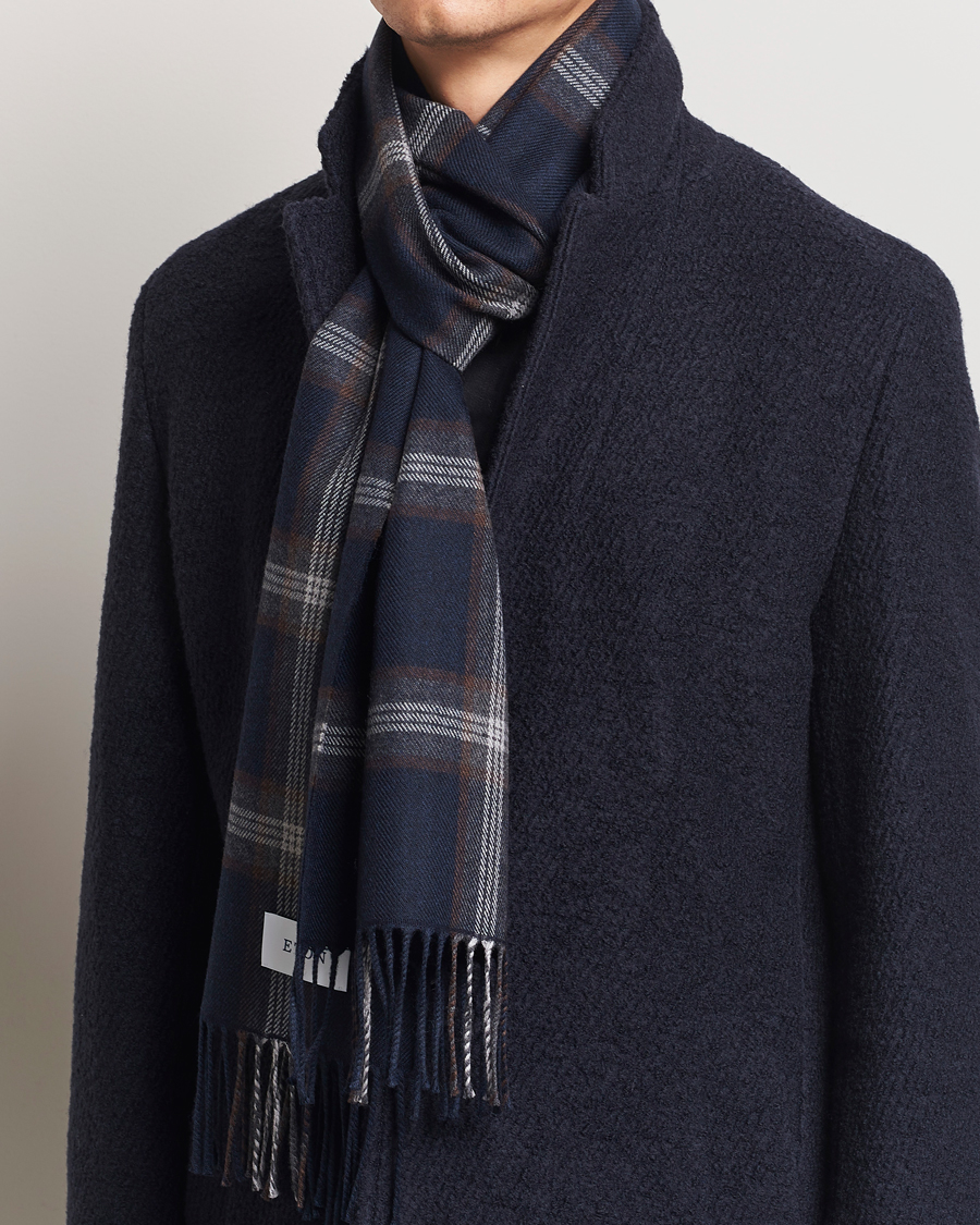 Herren | Eton Merino Wool Checked Scarf Navy Blue | Eton | Merino Wool Checked Scarf Navy Blue