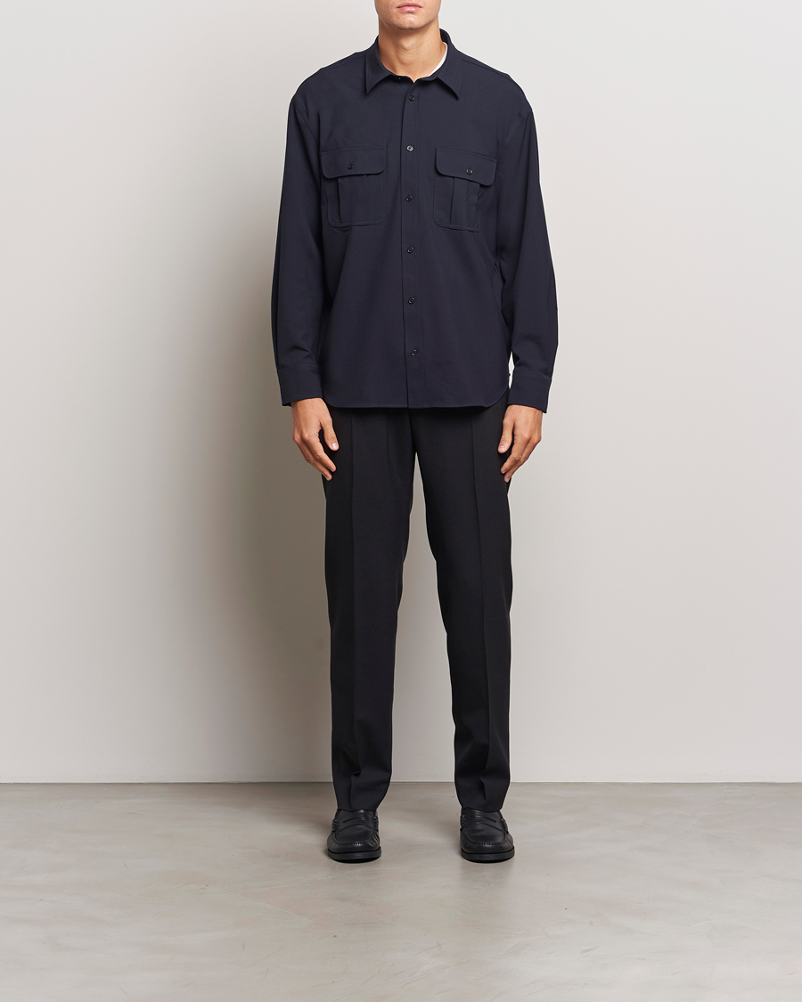 Herren | Hemden | Filippa K | Relaxed Flannel Patch Pocket Shirt Navy