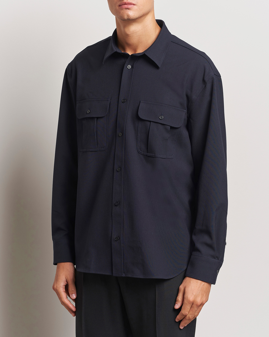 Herren | Hemden | Filippa K | Relaxed Flannel Patch Pocket Shirt Navy
