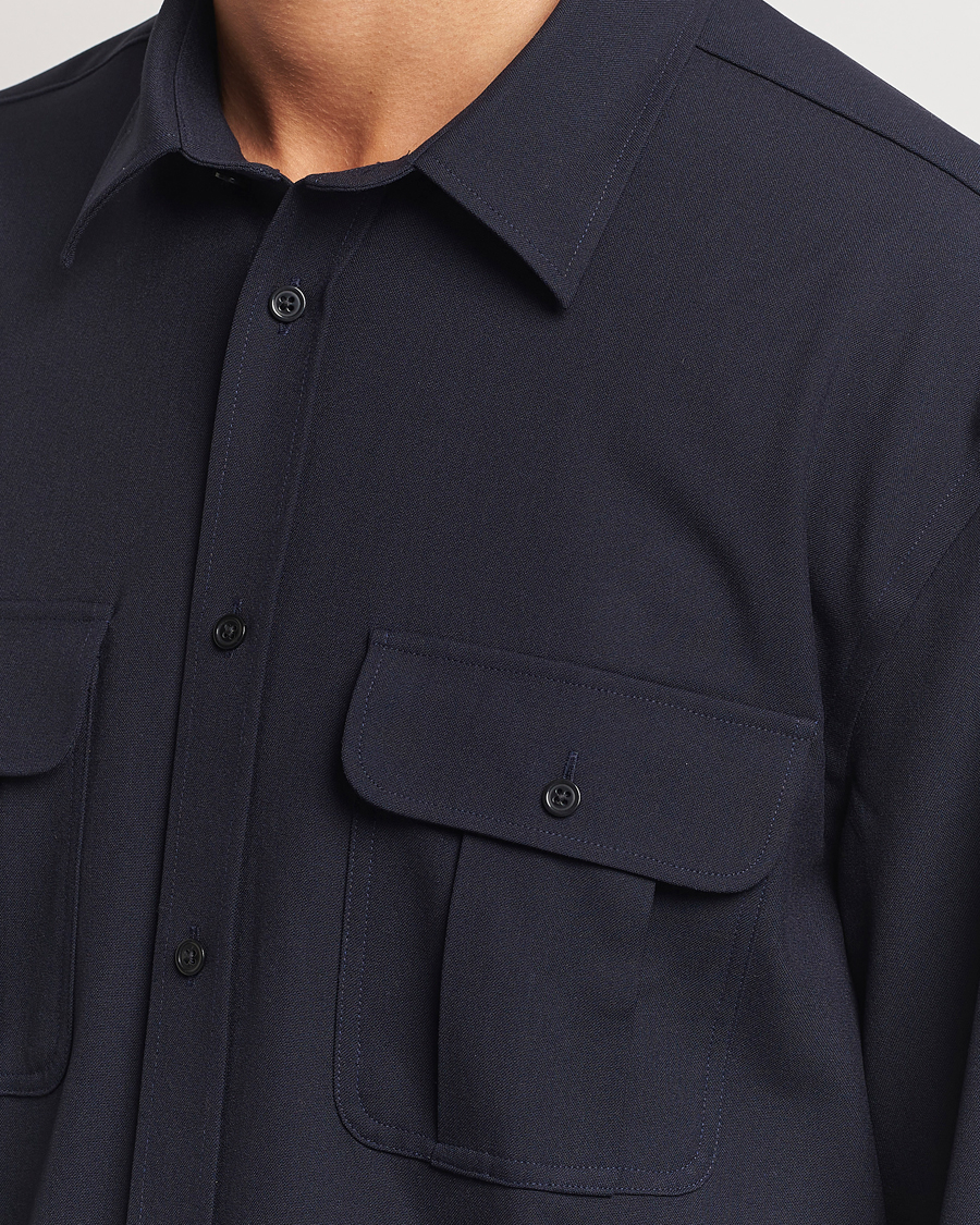 Herren | Hemden | Filippa K | Relaxed Flannel Patch Pocket Shirt Navy