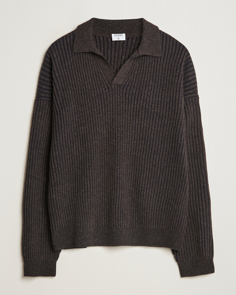 Herren | Pullover | Filippa K | Rib Knitted Polo Shirt Mocha/Navy