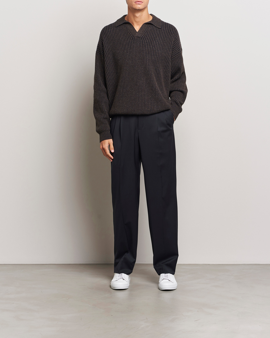 Herren | Pullover | Filippa K | Rib Knitted Polo Shirt Mocha/Navy