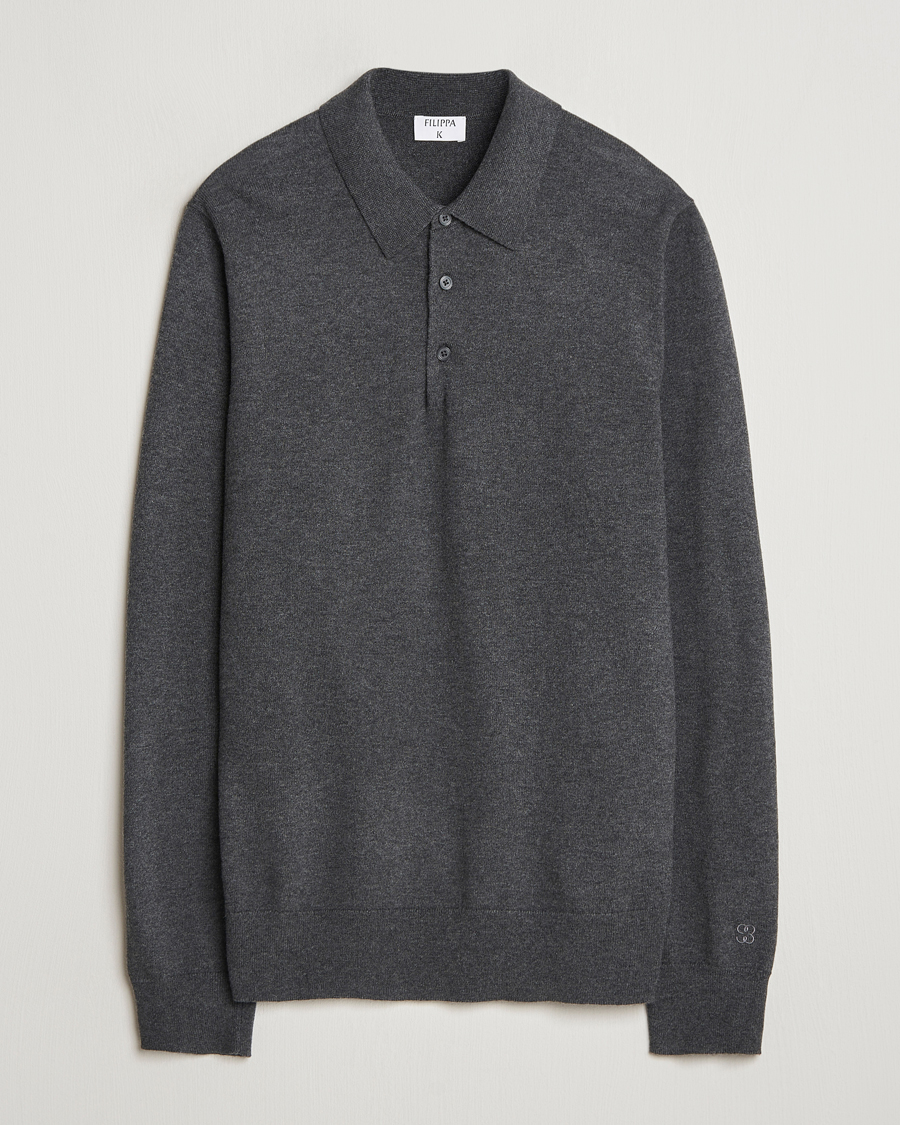Herren | Pullover | Filippa K | Knitted Polo Shirt Dark Grey Melange