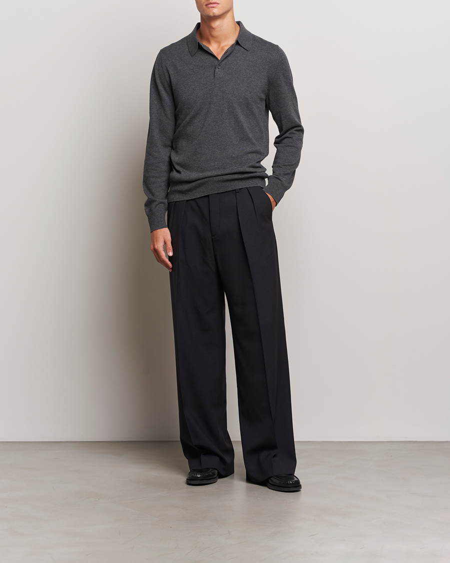 Herren | Pullover | Filippa K | Knitted Polo Shirt Dark Grey Melange