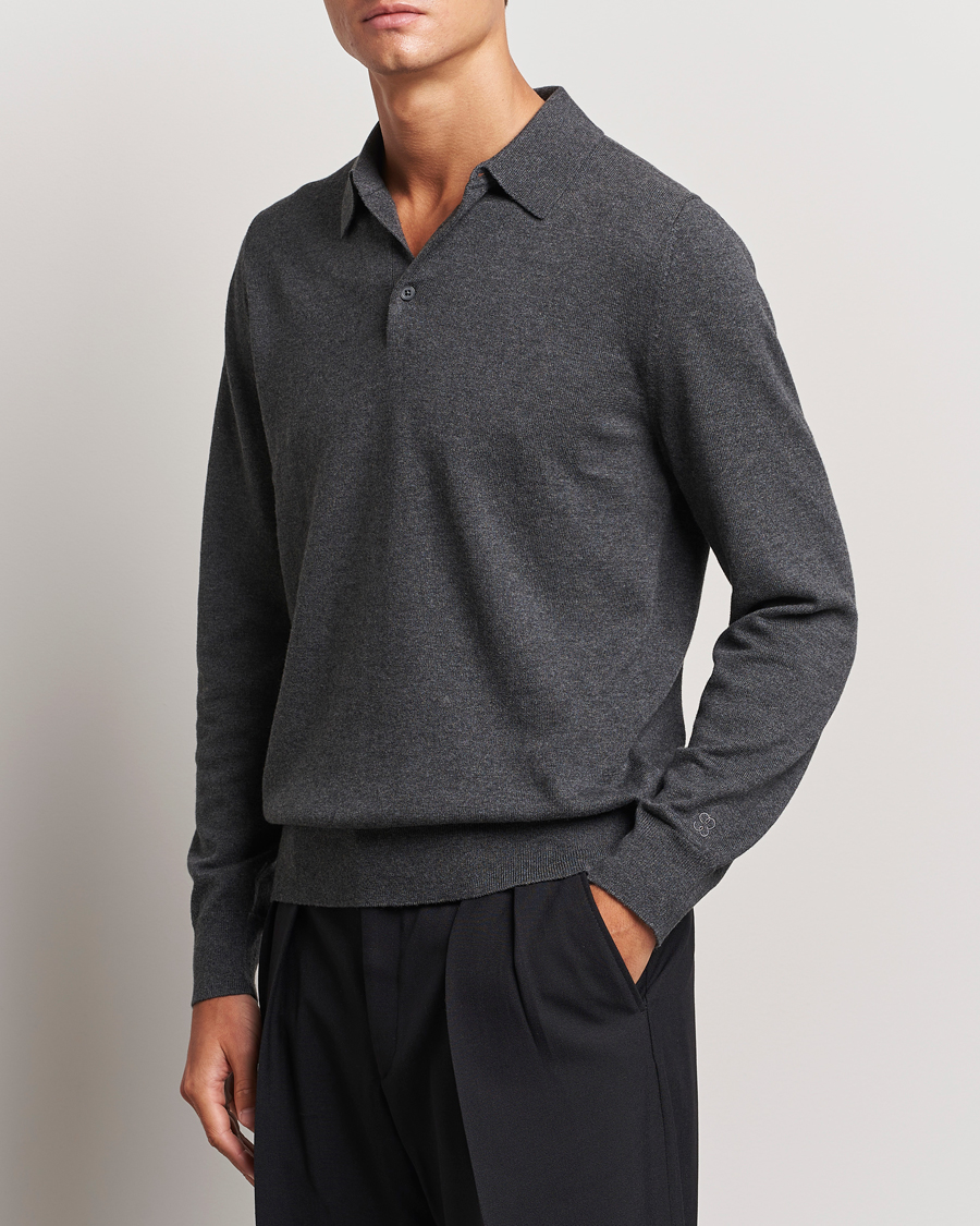 Herren | Pullover | Filippa K | Knitted Polo Shirt Dark Grey Melange