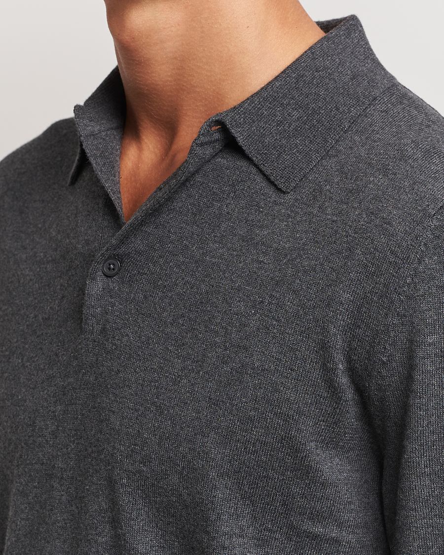 Herren | Pullover | Filippa K | Knitted Polo Shirt Dark Grey Melange