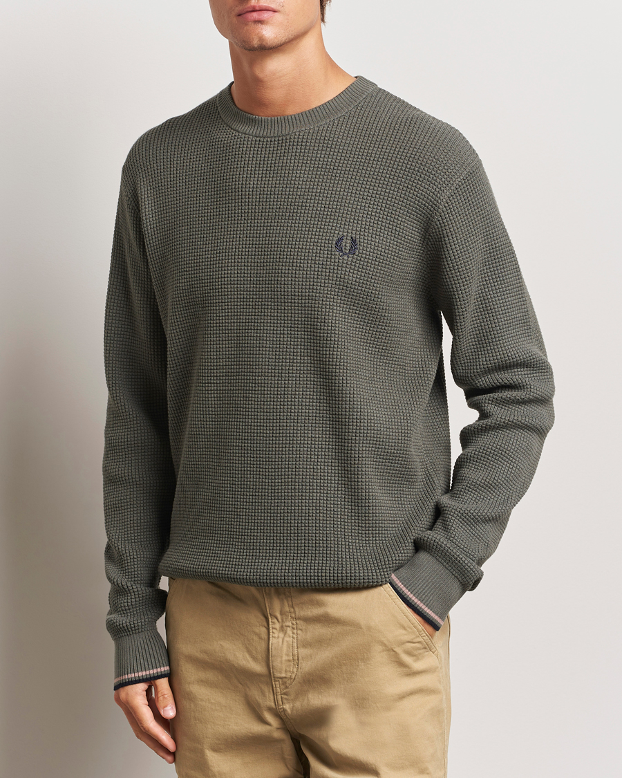 Herren | Pullover | Fred Perry | Waffle Stitch Jumper Field Green