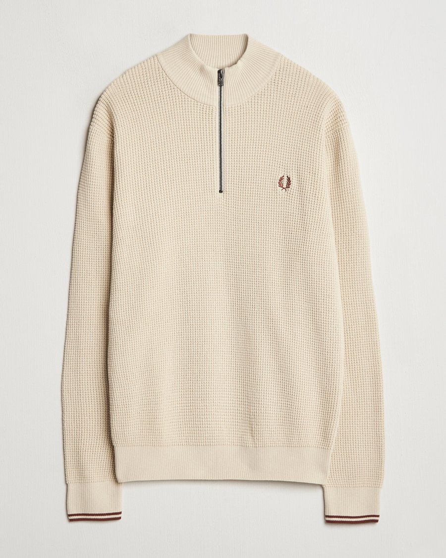 Herren | Pullover | Fred Perry | Waffle Stitch Half Zip Oatmeal