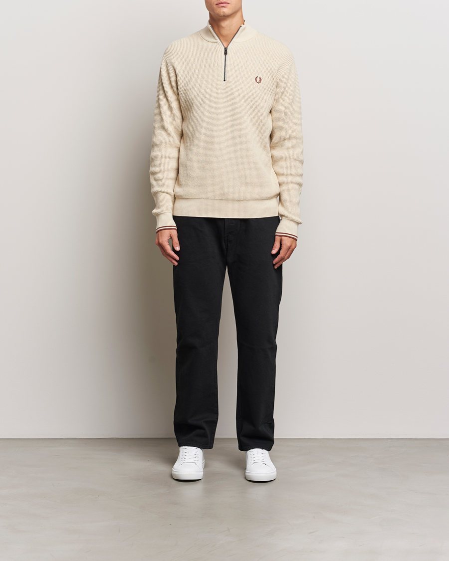 Herren | Pullover | Fred Perry | Waffle Stitch Half Zip Oatmeal