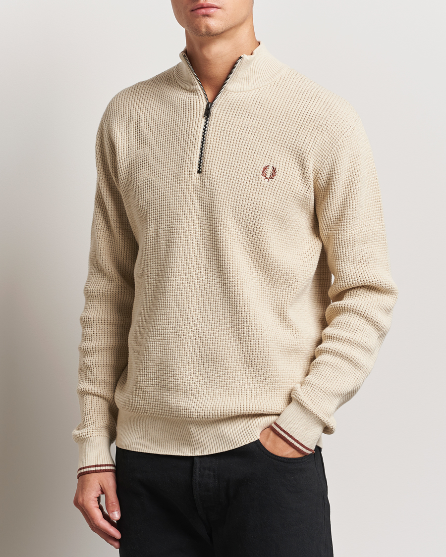 Herren | Pullover | Fred Perry | Waffle Stitch Half Zip Oatmeal
