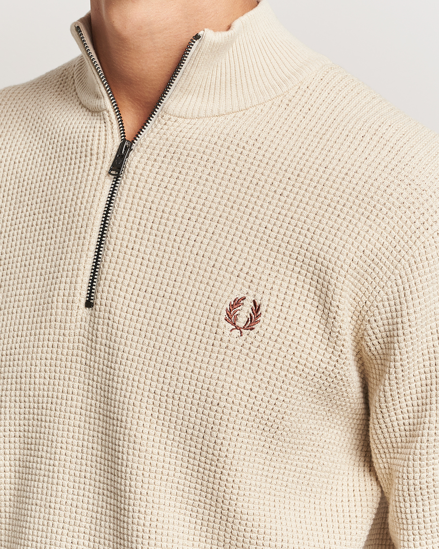 Herren | Pullover | Fred Perry | Waffle Stitch Half Zip Oatmeal