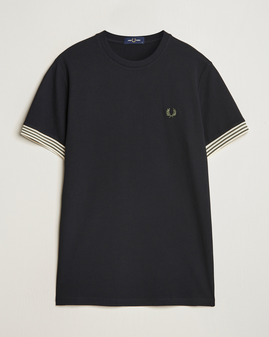 Herren | T-Shirts | Fred Perry | Striped Cuff Crew Neck T-Shirt Black