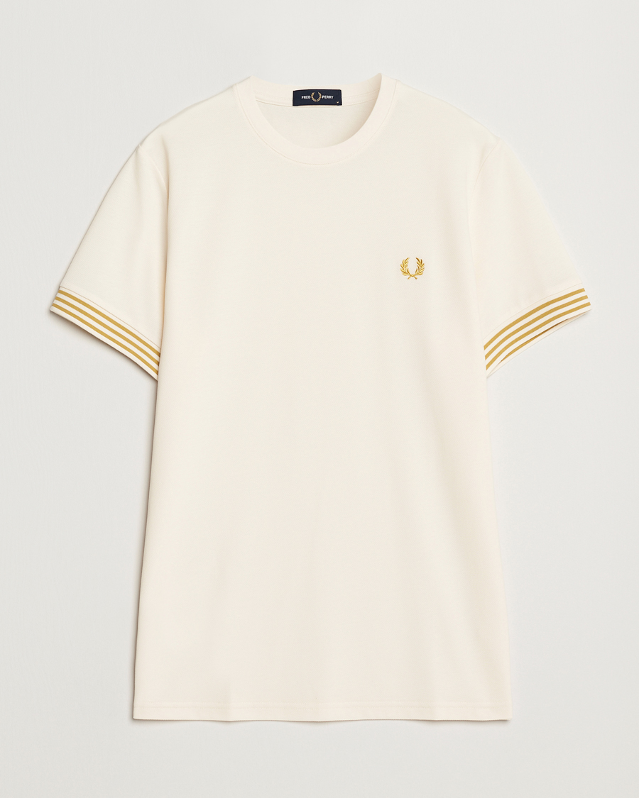Herren | T-Shirts | Fred Perry | Striped Cuff Crew Neck T-Shirt Ecru