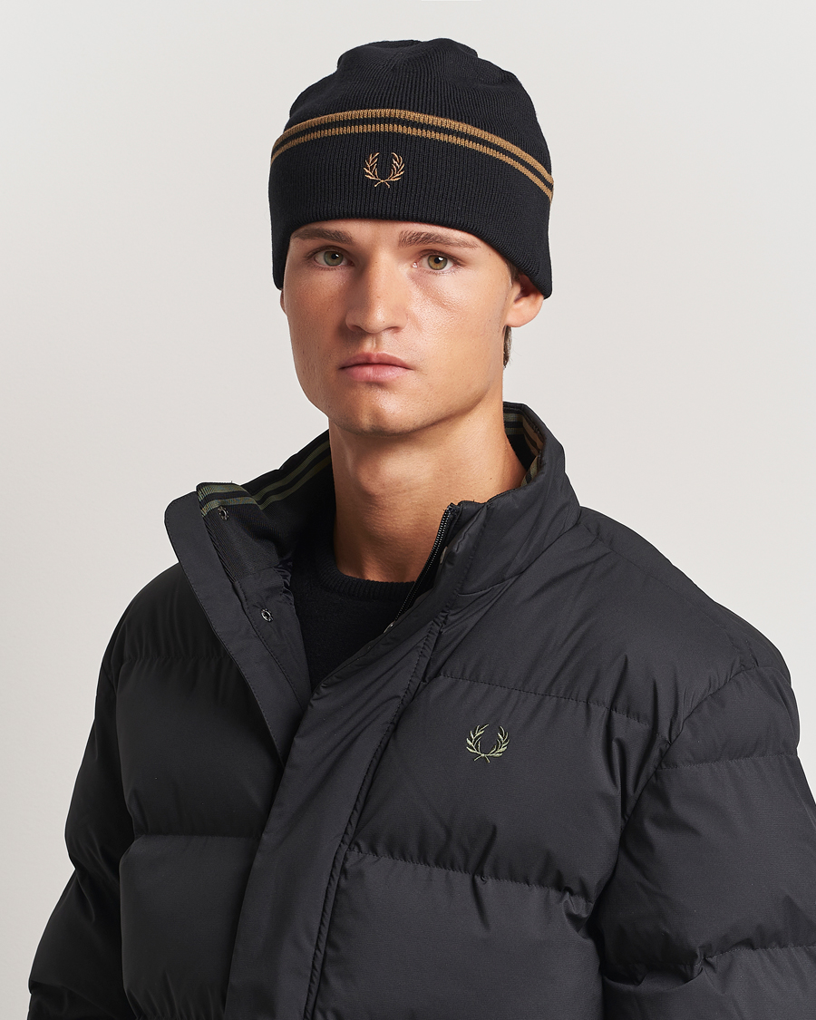 Herren | Fred Perry Twin Tipped Merino Beanie Black | Fred Perry | Twin Tipped Merino Beanie Black