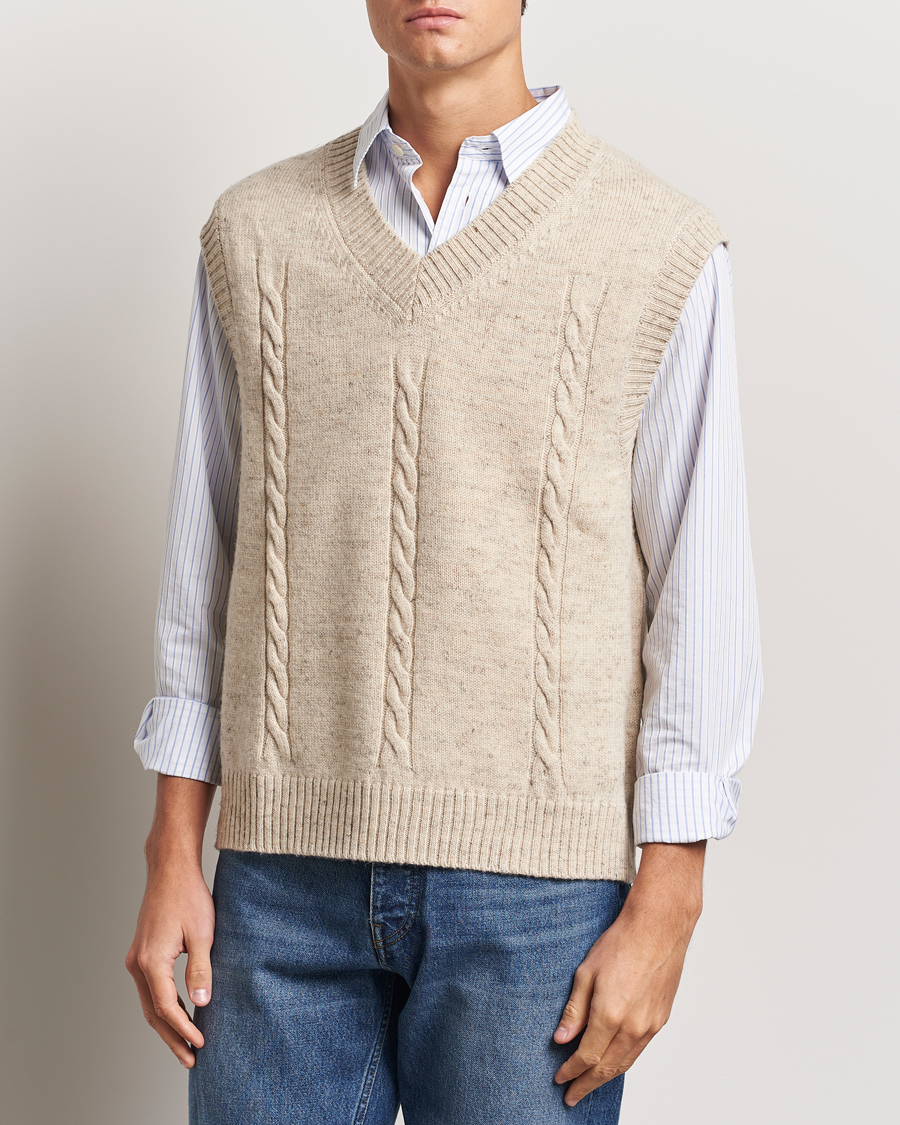 Herren | Pullover | GANT | Cable Knitted V-Neck Vest Seed Melange