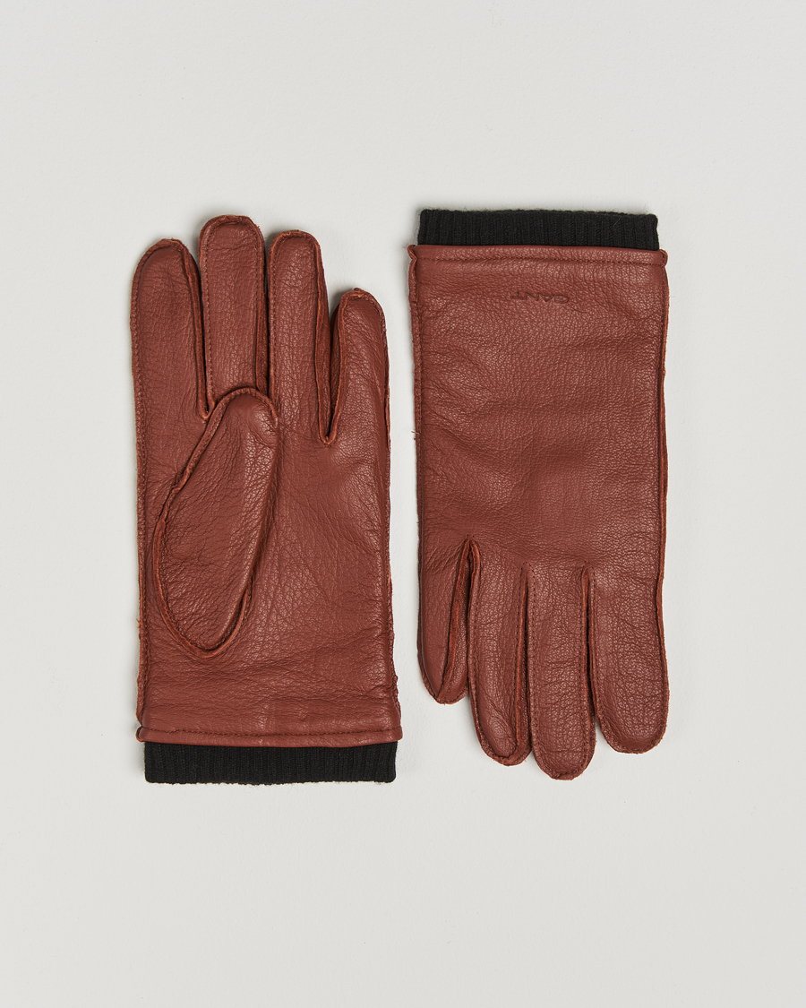 Herren | GANT Cashmere Lined Leather Gloves Cognac Brown | GANT | Cashmere Lined Leather Gloves Cognac Brown