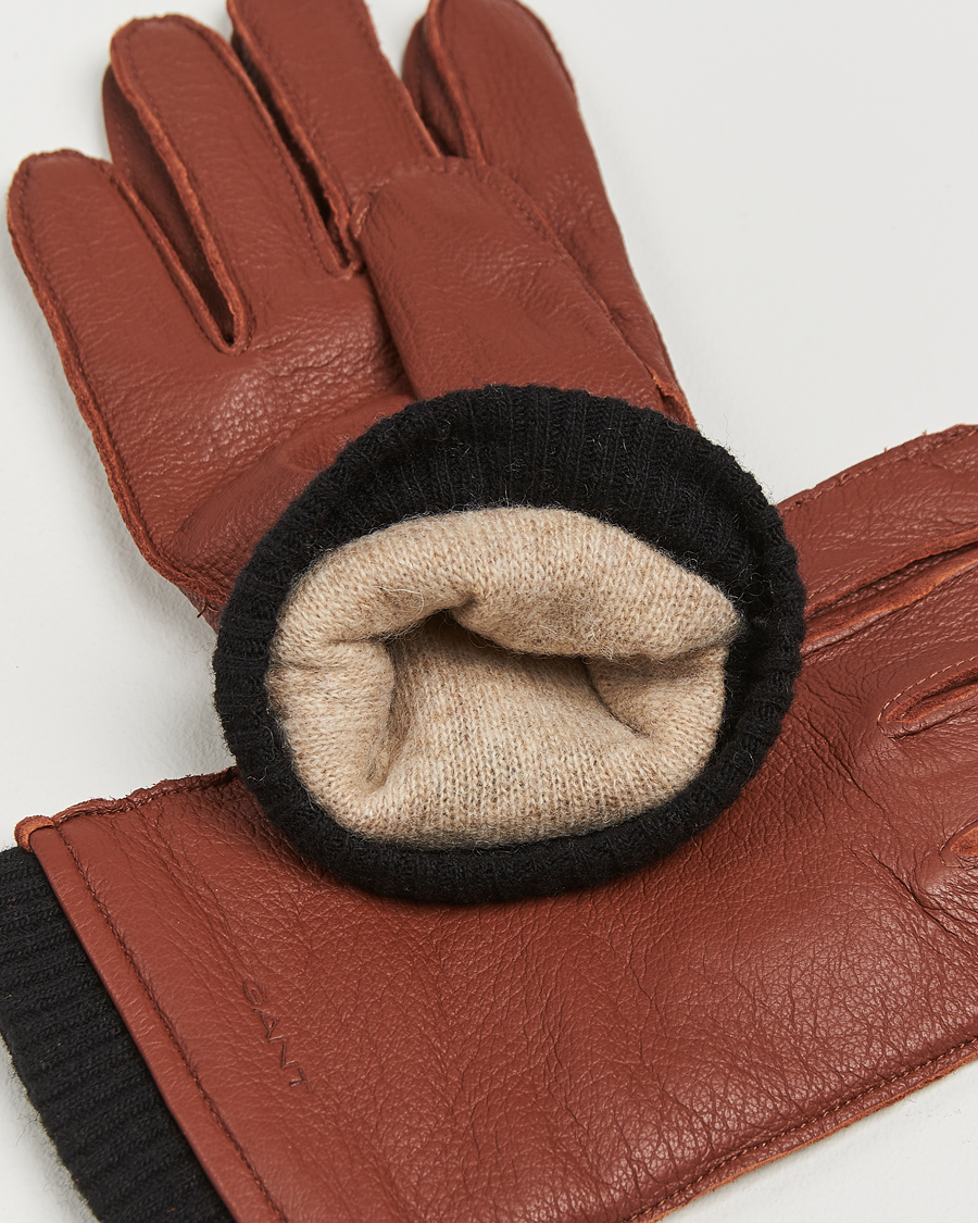 Herren | GANT Cashmere Lined Leather Gloves Cognac Brown | GANT | Cashmere Lined Leather Gloves Cognac Brown