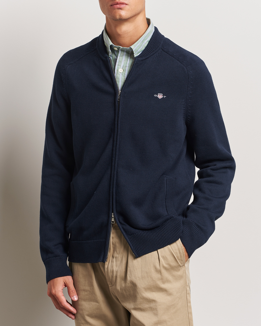 Herren | Pullover | GANT | Casual Cotton Bomber Cardigan Evening Blue