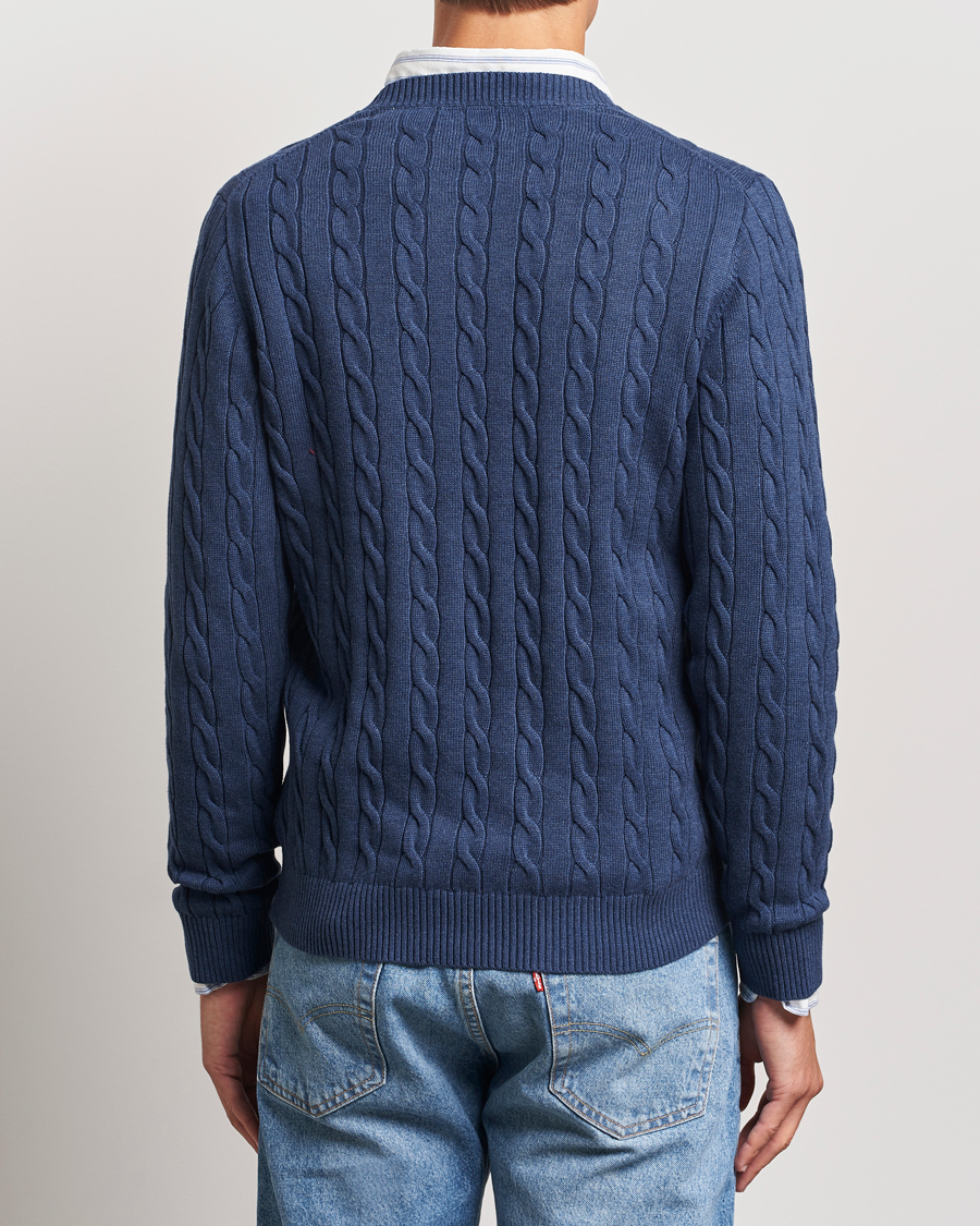 Herren | Pullover | GANT | Cotton Cable Crew Neck Dark Jeans Blue Melange