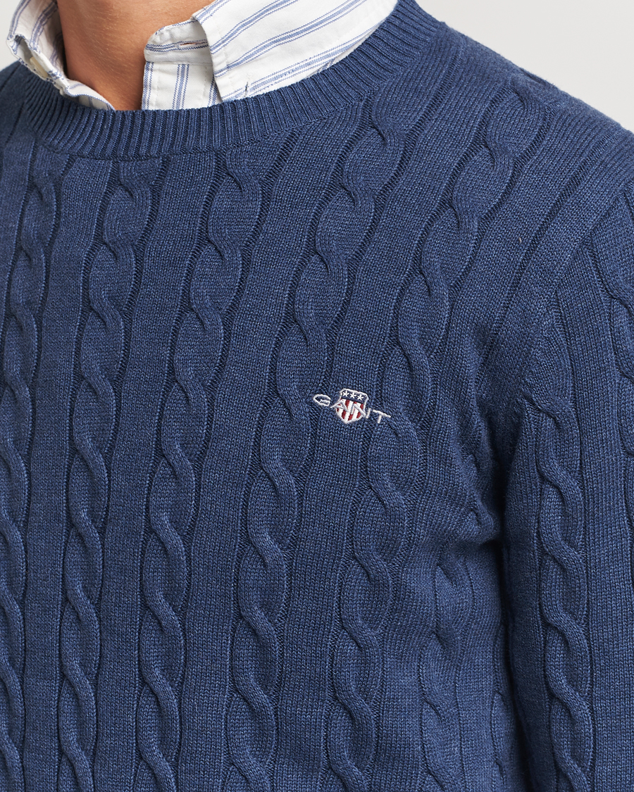 Herren | Pullover | GANT | Cotton Cable Crew Neck Dark Jeans Blue Melange