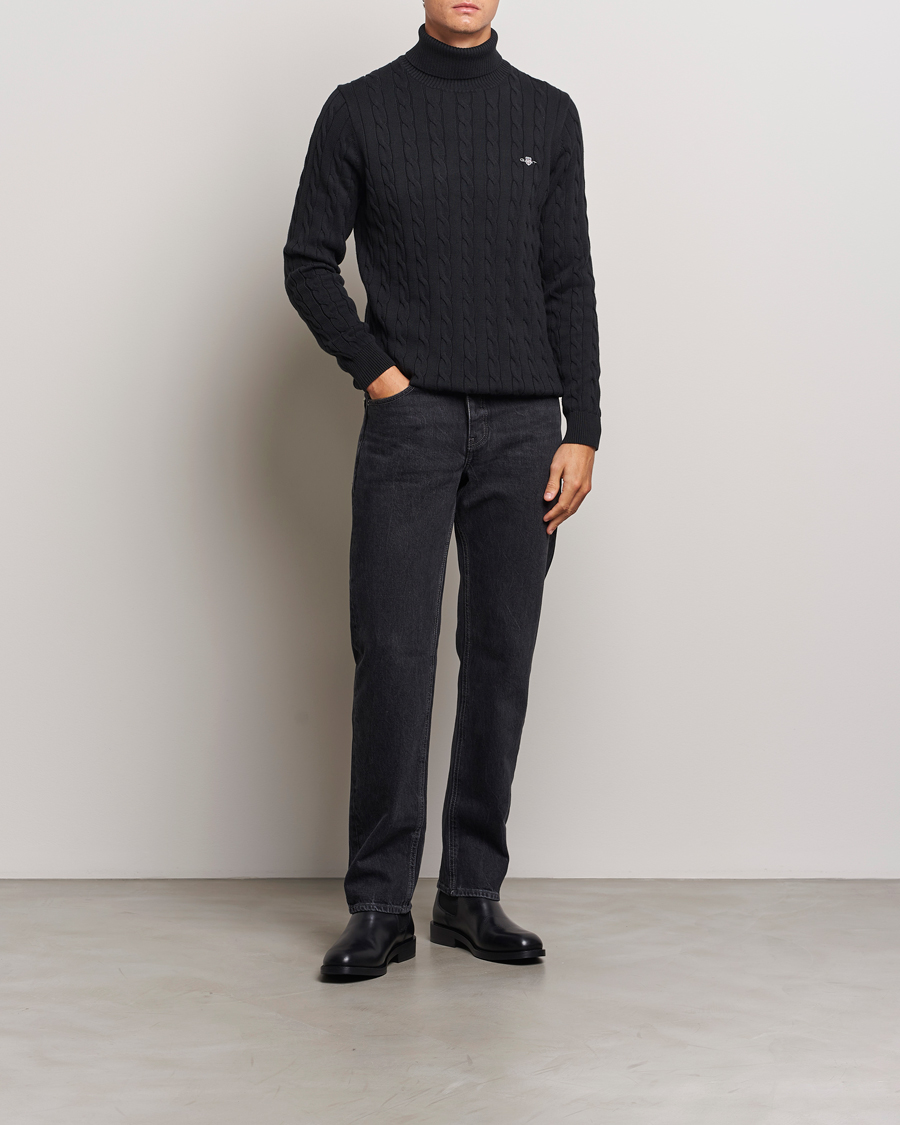 Herren | Pullover | GANT | Cotton Cable Turtle Neck Black