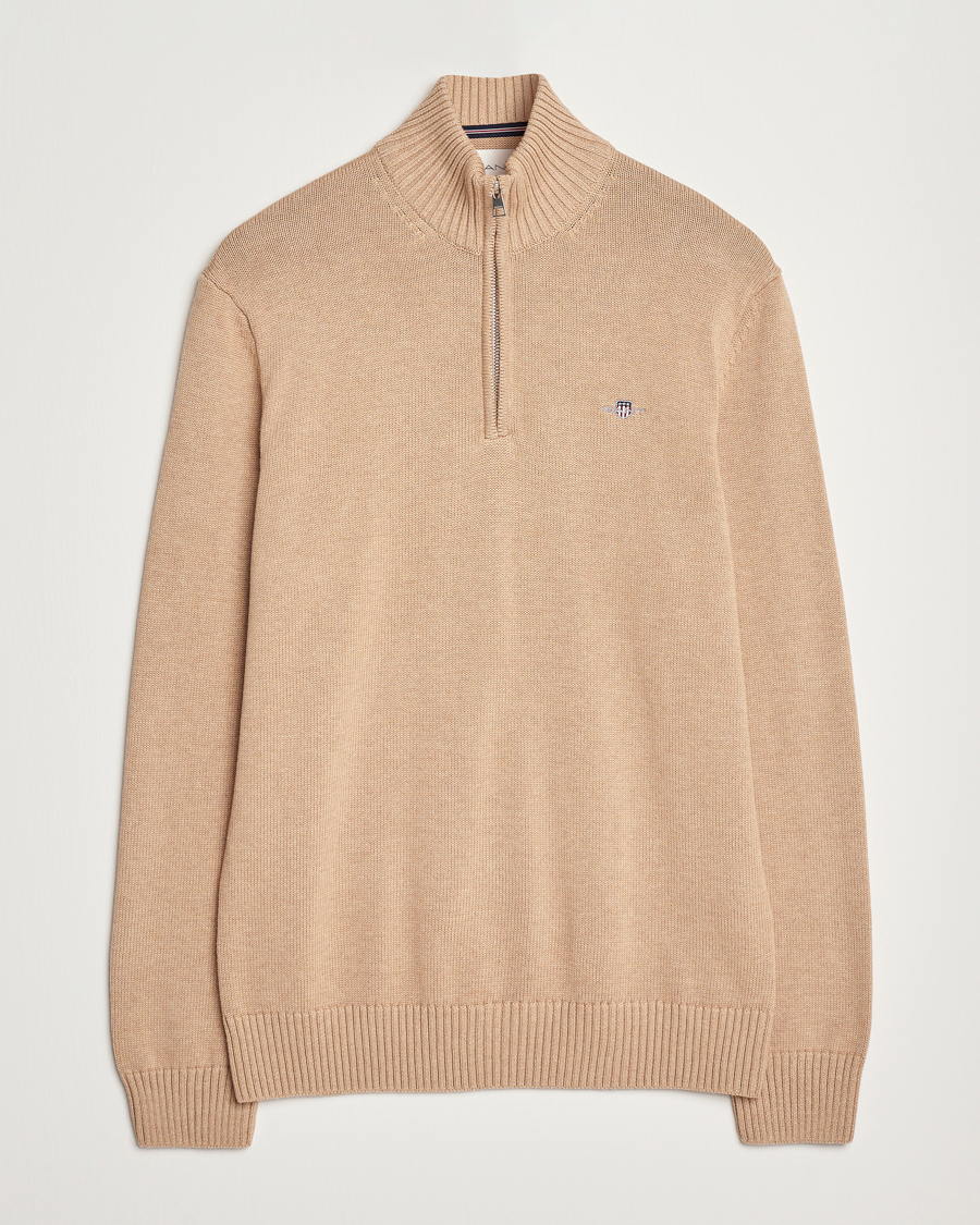 Herren | Pullover | GANT | Cotton Half Zip Khaki Melange
