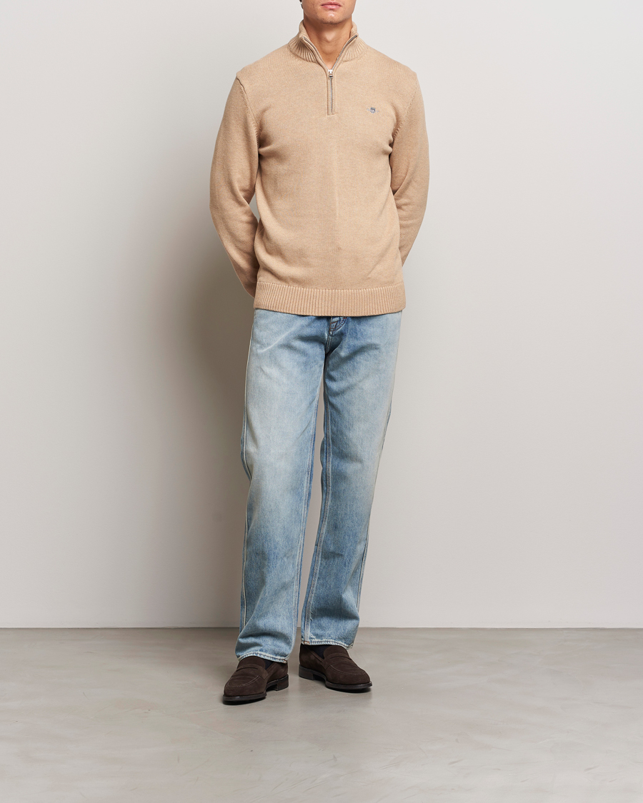 Herren | Pullover | GANT | Cotton Half Zip Khaki Melange