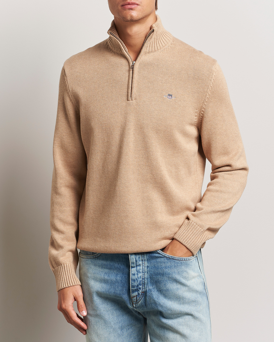 Herren | Pullover | GANT | Cotton Half Zip Khaki Melange