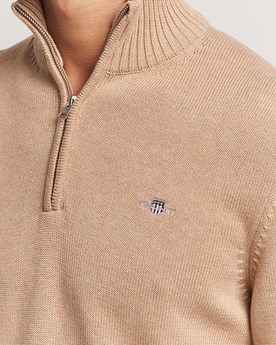 Herren | Pullover | GANT | Cotton Half Zip Khaki Melange