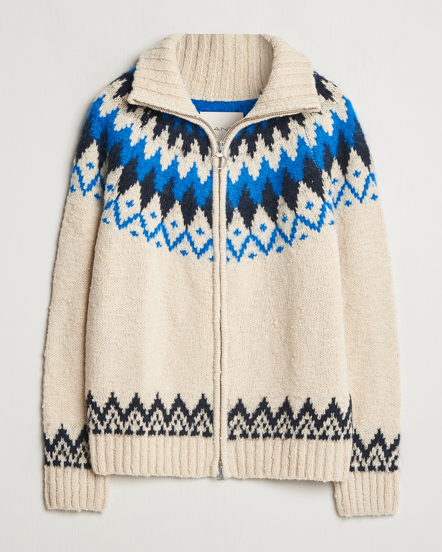 Herren | Pullover | Gant | Jacquard Zip Cardigan Cream