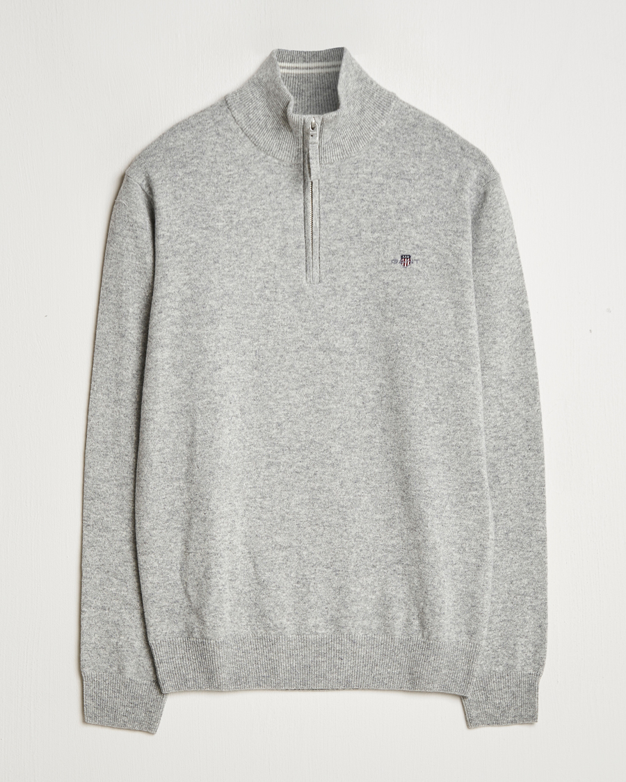 Herren | Pullover | GANT | Lamsbwool Half Zip Grey Melange
