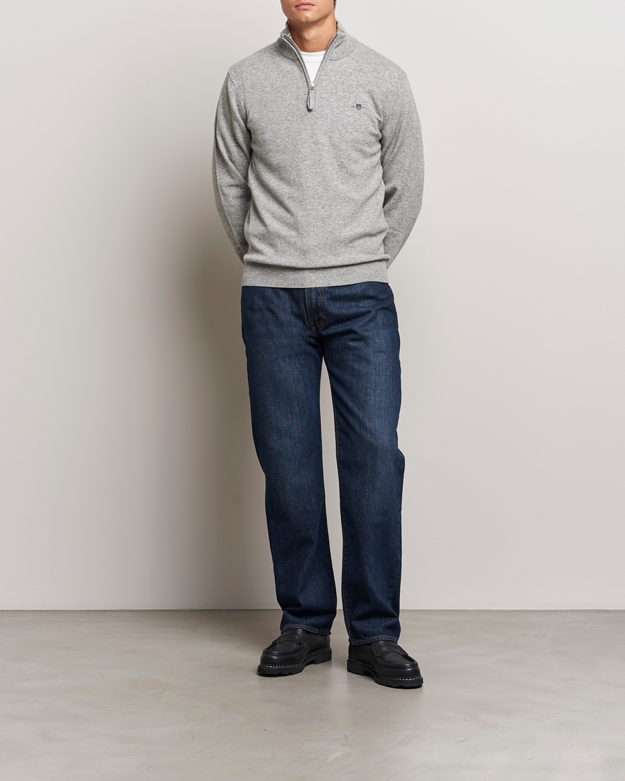 Herren | Pullover | GANT | Lamsbwool Half Zip Grey Melange