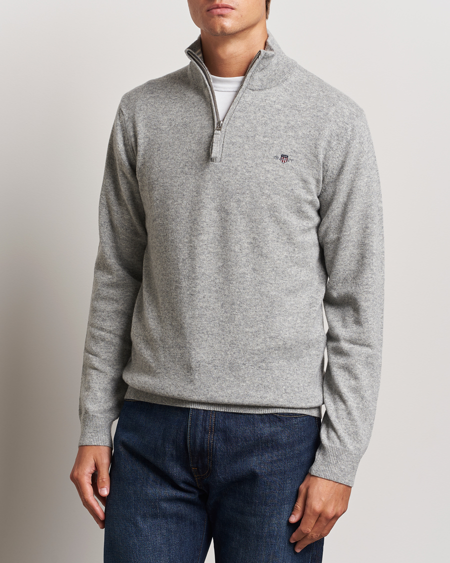 Herren | Pullover | GANT | Lamsbwool Half Zip Grey Melange