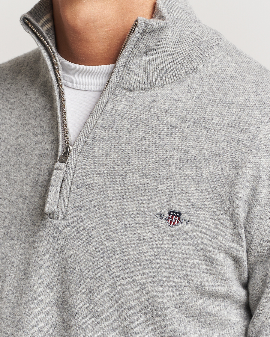 Herren | Pullover | GANT | Lamsbwool Half Zip Grey Melange
