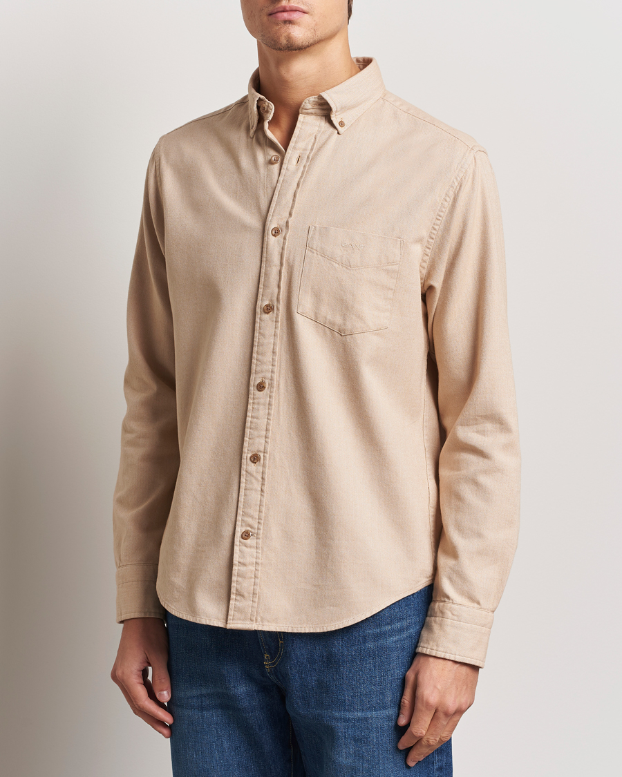 Herren | Hemden | Gant | Regular Herringbone Flannel Shirt Caramel Beige