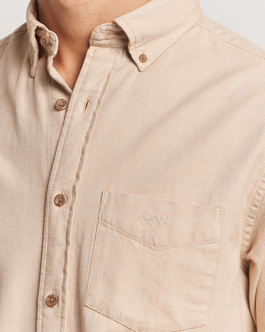 Herren | Hemden | Gant | Regular Herringbone Flannel Shirt Caramel Beige