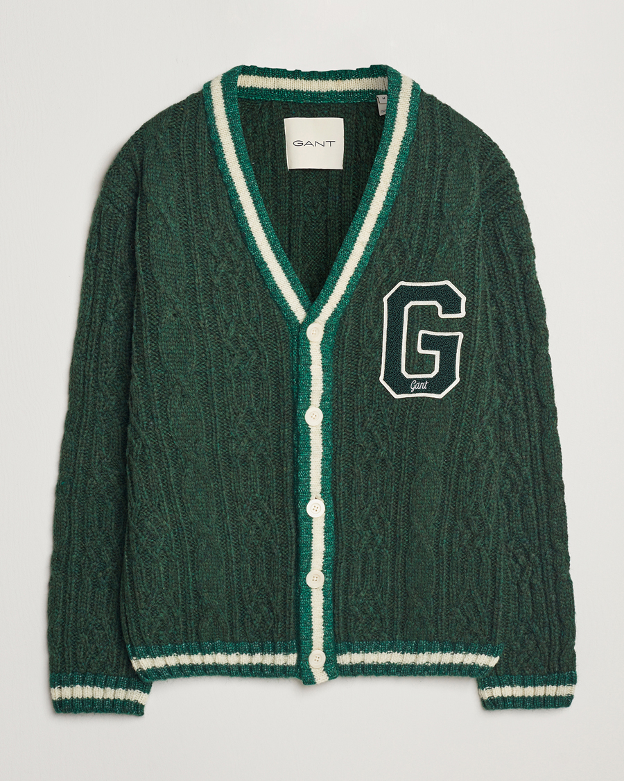 Herren | Pullover | GANT | Seasonal G Cable V-neck Cardigan Tartan Green