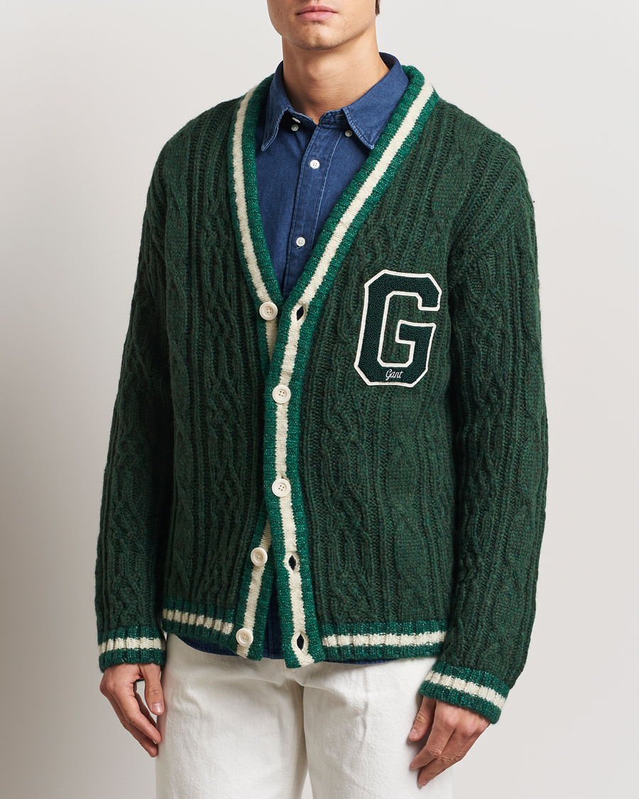Herren | Pullover | GANT | Seasonal G Cable V-neck Cardigan Tartan Green