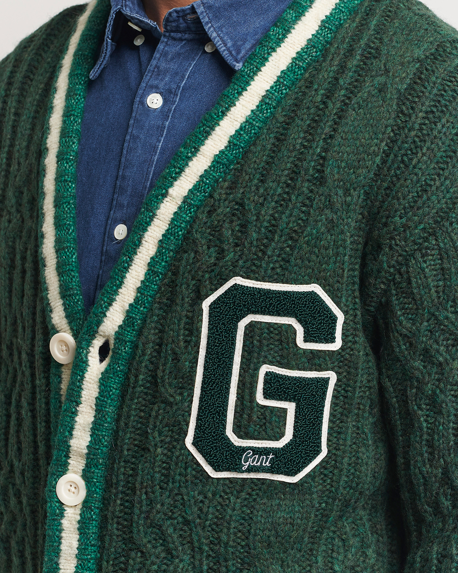 Herren | Pullover | GANT | Seasonal G Cable V-neck Cardigan Tartan Green