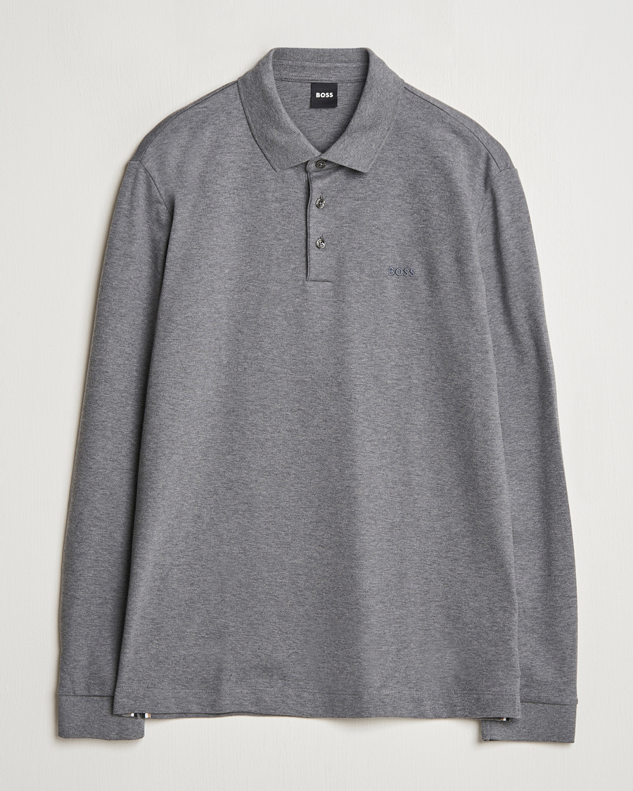 Herren | Pullover | BOSS BLACK | Pado Mercerized Long Sleeve Polo Medium Grey